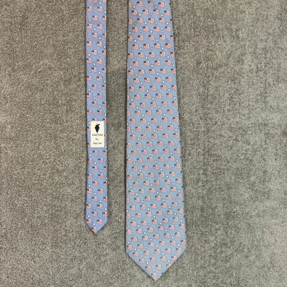 Vineyard Vines Mens American Flag Stars Silk Tie Patriotic USA Made Hand Made